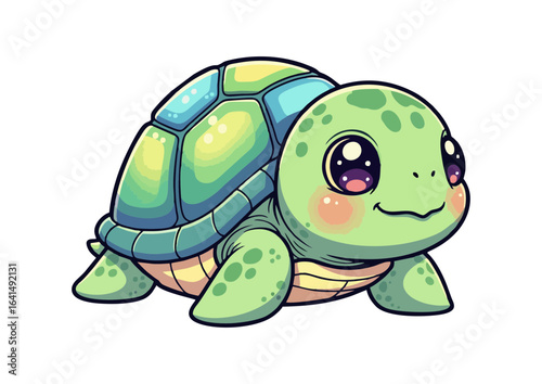 Cute cartoon turtle smiling happily