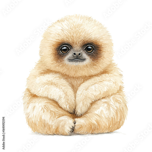 watercolor vector of Gibbon, isolated on a white background.