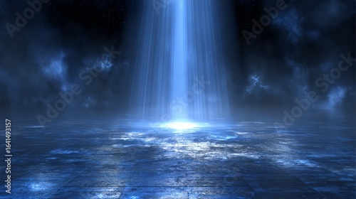 Glowing Waterfall Over Cityscape At Night