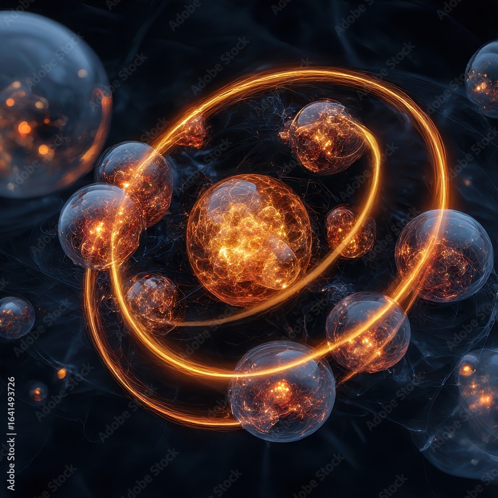 Obraz premium glowing quantum loop encircling abstract spheres of thought