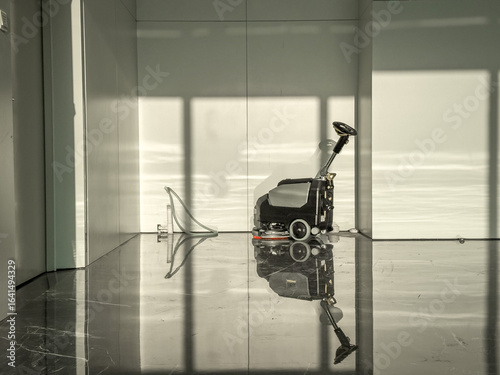 Contemporary Minimalist Space Featuring a Mobility Scooter Highlighted by Soft Shadows
