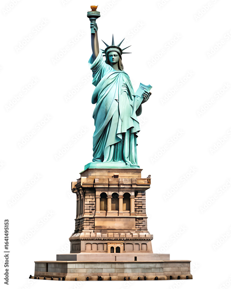 Obraz premium statue of liberty in new york us iconic american isolated on white background PNG , AI GENERATED