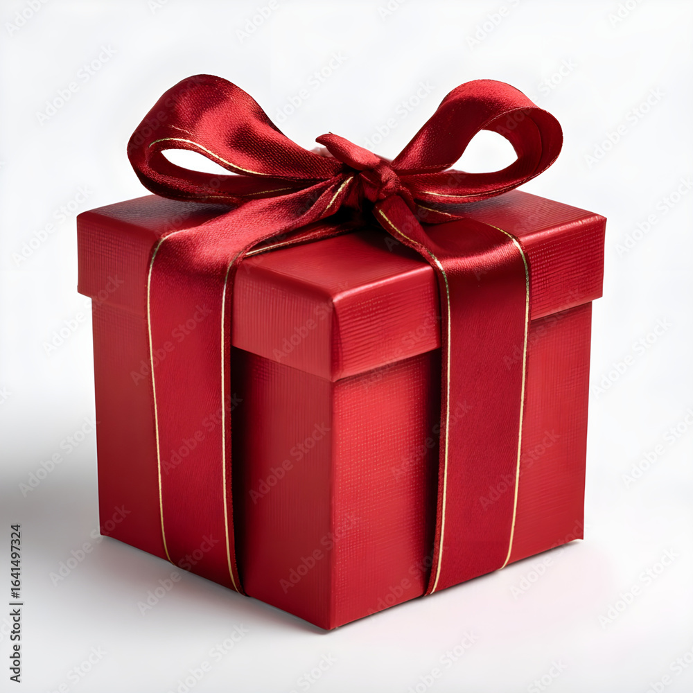 Obraz premium A classic red gift box tied with a festive red ribbon and bow
