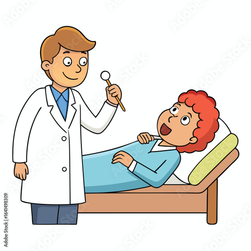 Doctor examines patient's condition and takes temperature cartoon vector file
