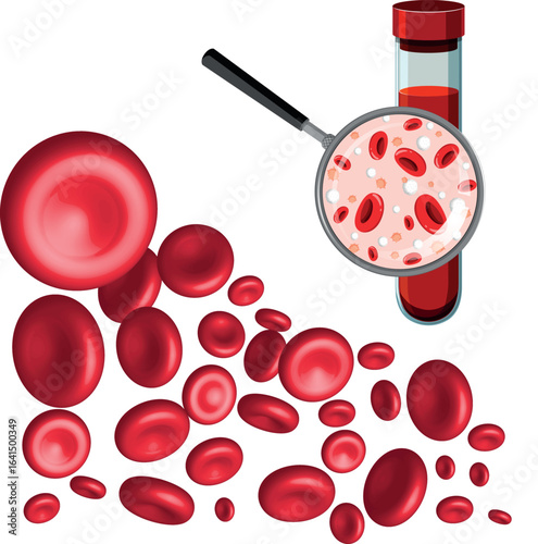 3D style microscopic red blood cells or erythrocyte vector set on transparent background for science, biology, and medical design purposes.