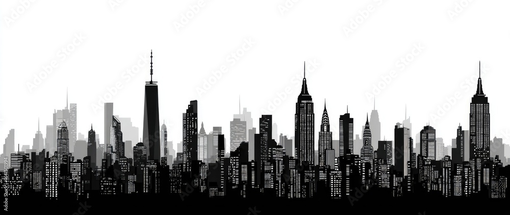 Fototapeta premium Black and white cityscape silhouette