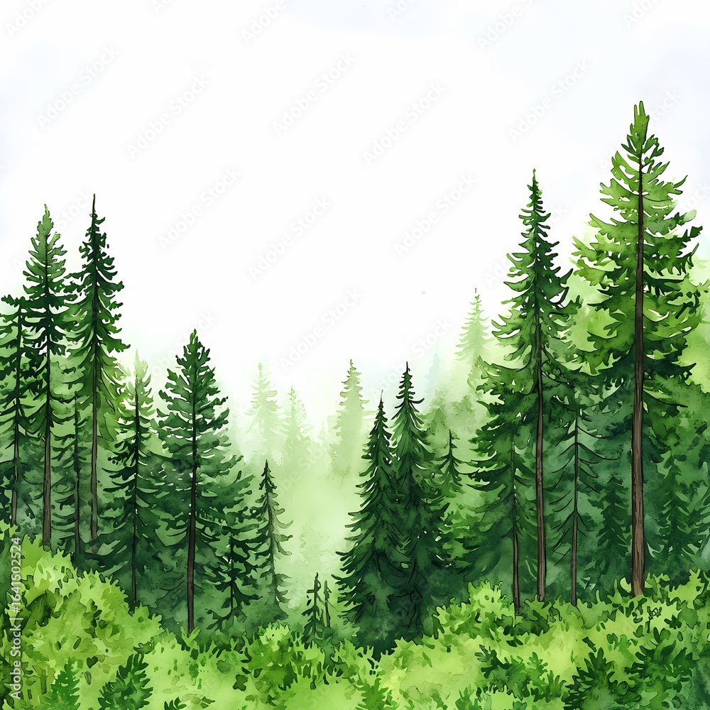 Fototapeta premium Tranquil nature scene dense forest digital illustration serene environment aerial view embracing the beauty of wilderness