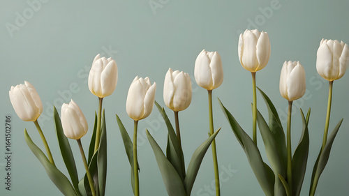 "Minimalist White Tulips on a Gentle Green Background"