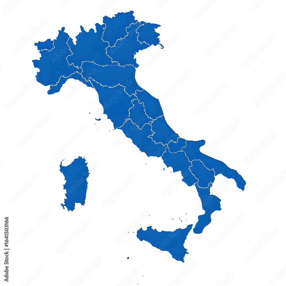 Obraz premium Blue 3D Map of Italy with Administrative Regions