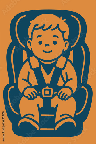 Illustration child in car seat vector minimalism Vector illustration minimalism
