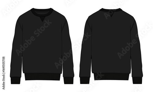 Sweatshirt technical drawing Black color template front and back