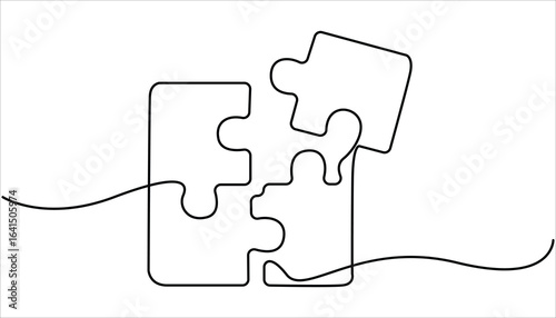 Continuous line drawing of puzzle game jigsaw design vector, Puzzle design continuous single line art drawing of vector illustration, One line drawing of puzzle pieces for ideas, Vector illustration.