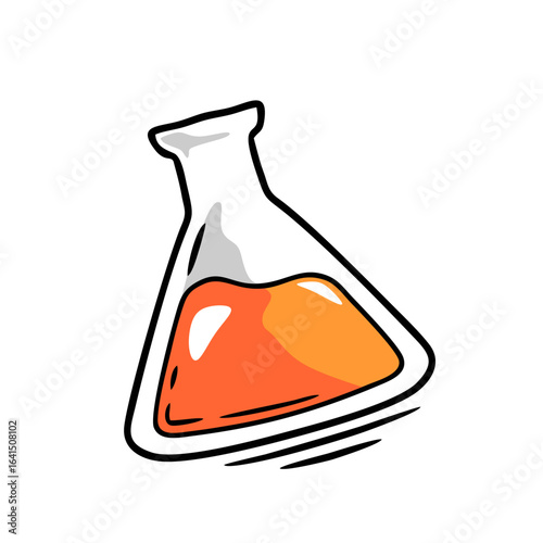 Handdrawn Cartoon Orange Liquid Filled Erlenmeyer Flask Chemistry Illustration