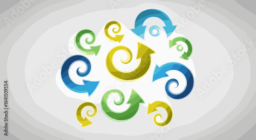 Colorful swirl arrow formation