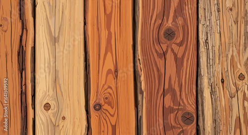 A close up of several wooden planks of varying color