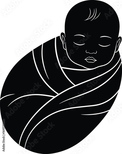 Sleeping newborn baby wrapped in soft blanket, peaceful infant, adorable child, cozy swaddle, innocence, early childhood, newborn care, infant portrait, baby comfort, sweet sleeping baby.