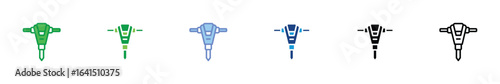 Jackhammer Icon Set – Demolition, Construction, and Pneumatic Drill Symbols for Industrial and Engineering Design