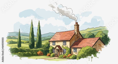 Cottage in a landscape scene