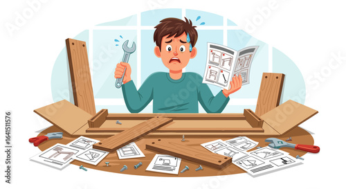Man assembling wooden furniture