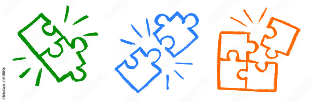 Puzzle Pieces Snap Icon Crayon Chalk Drawing Doodle Vector Puzzle Pieces Snap Icon Crayon Chalk Drawing Doodle Vector