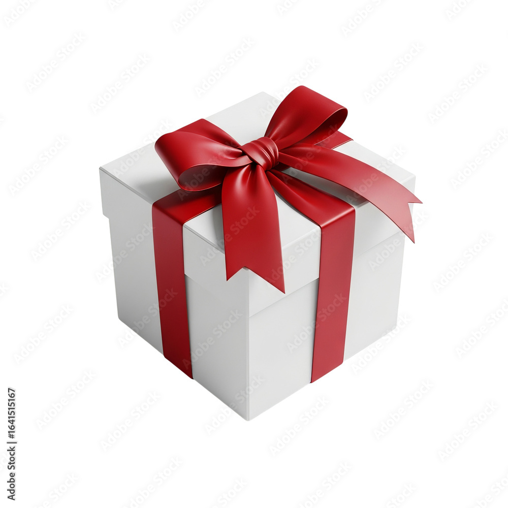 Obraz premium White gift box with red ribbon and bow isolated on transparent background