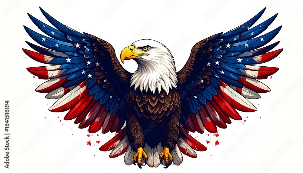 Obraz premium Bald eagle with American flag wings
