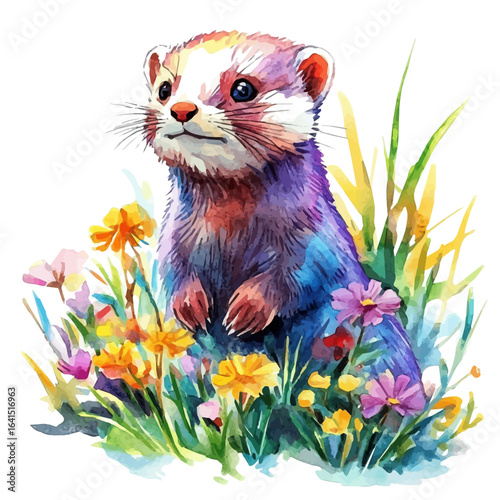 Ferret, watercolor clipart vector, isolated on a white background.