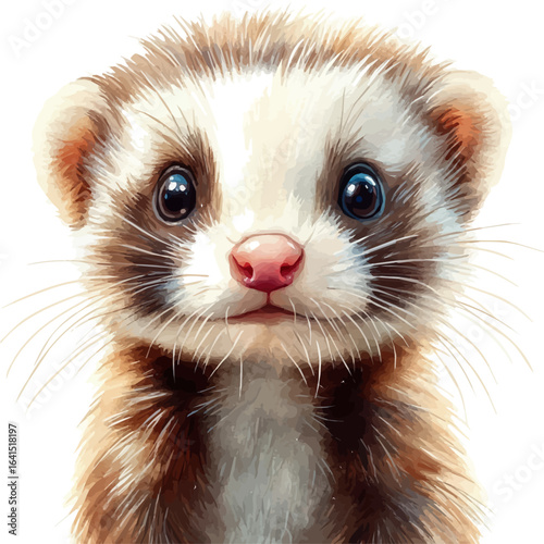 Ferret, watercolor painting vector, isolated on a white background.