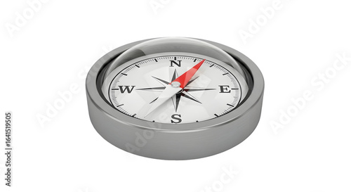 A navigational compass with a glass dome and metal casing, isolated on transparent background
