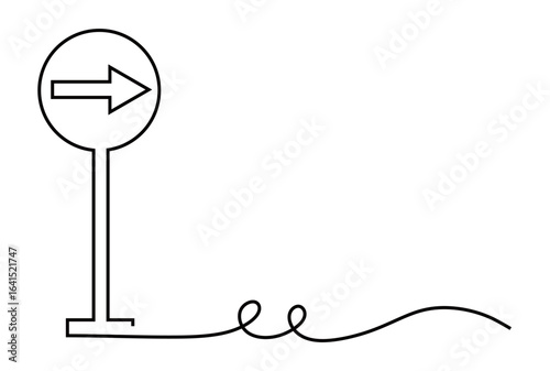 continuous line art of a road sign, namely an arrow pointing to the right. traffic sign concept
