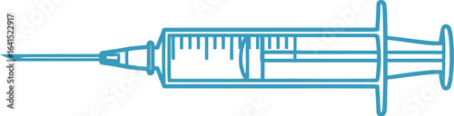Blue syringe outline on white, medical injection, vaccination concept