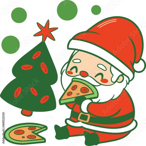 Cute Santa Claus Eating Pizza