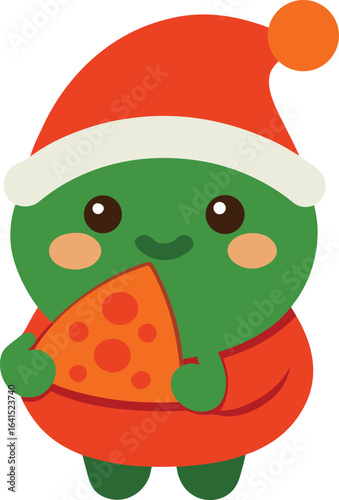Cute Santa Claus Eating Pizza