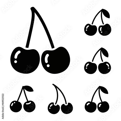 Vector art of collection of cherry icons isolated on white background