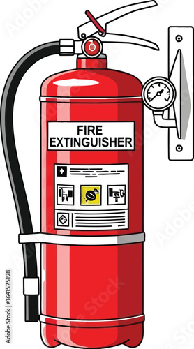 Red fire extinguisher mounted on a wall, safety equipment concept