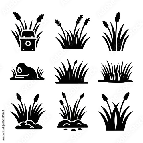 Vector art of collection of marsh plant icons isolated on white background