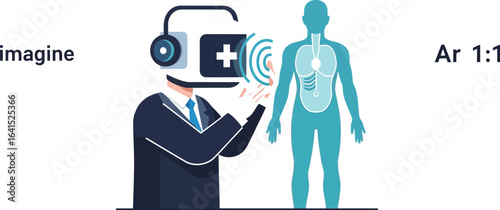 Ugmented Reality Doctor Examining Patient with Futuristic Headset
