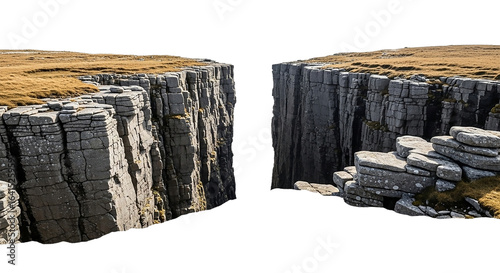 Two rocky cliffs facing each other isolated on transparent background, showcasing the beauty of natures geological formations and scenic landscapes