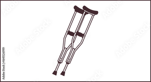 Pair of Metal Crutches on Plain Background, Medical Assistance Concept