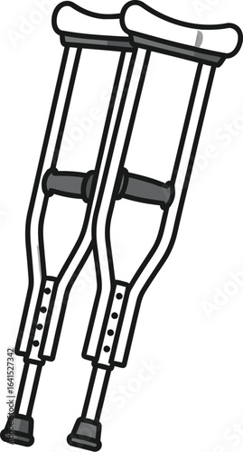 Silver crutches on white, mobility aid for injury recovery and support