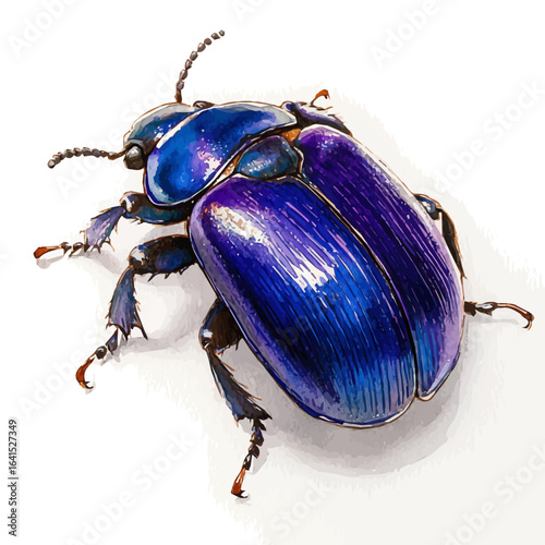 Dung Beetle, watercolor painting vector, isolated on a white background.