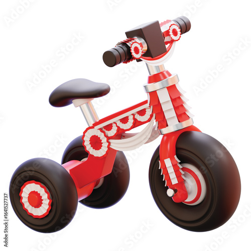 A modern red toy tricycle for a child's first adventure. A 3D illustration symbolizing playful learning and balance.