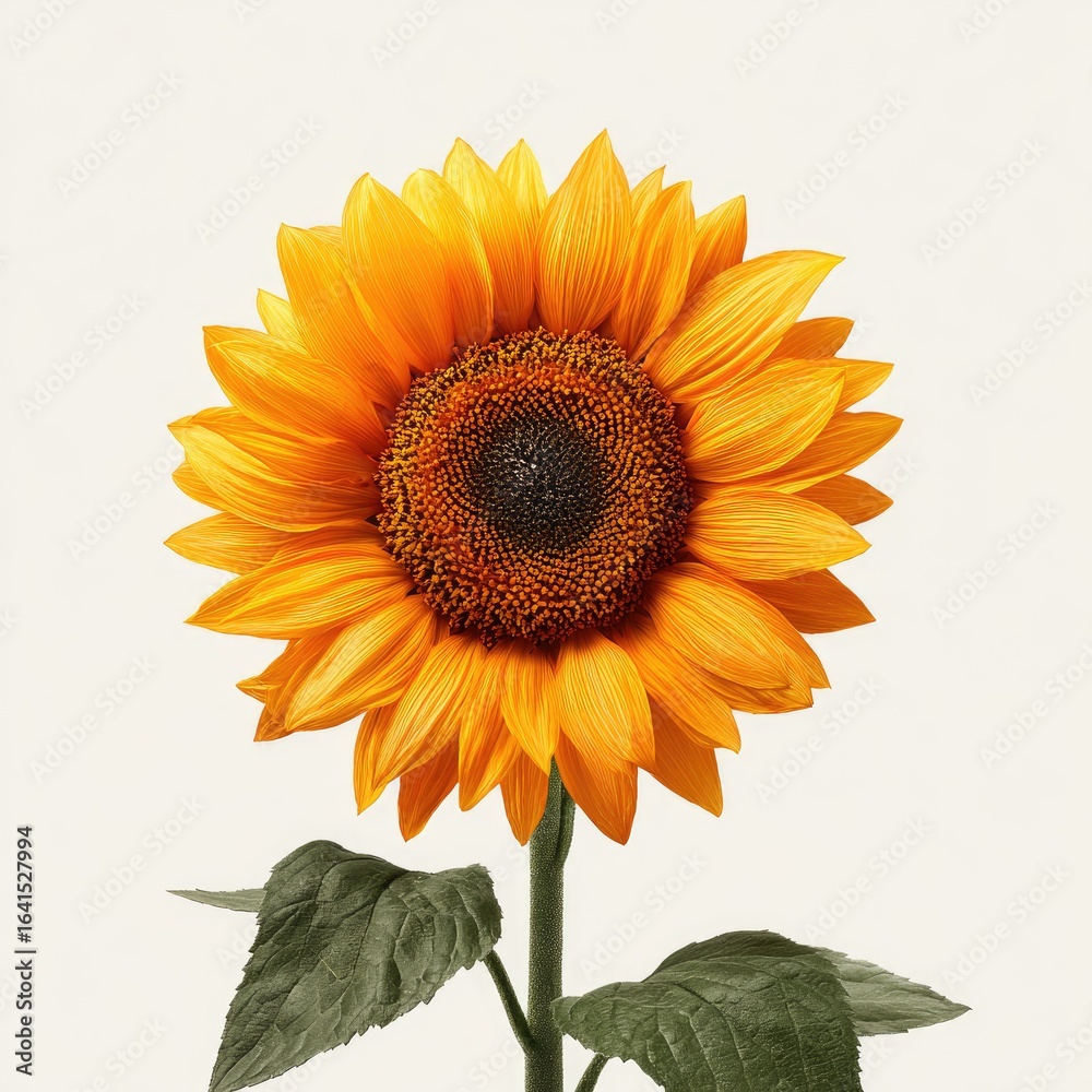 Obraz premium A vibrant sunflower, centered on a plain white background. 