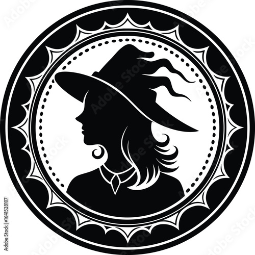 Witch Silhouette in Ornate Frame for Halloween