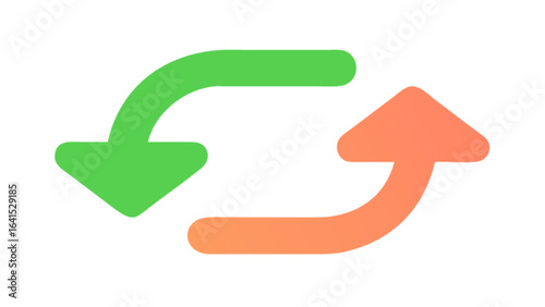 Two curved arrows one green pointing down and one orange pointing up on a white background