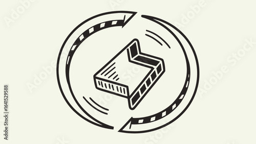 Illustration of a three dimensional arrow enclosed within a circular arrow design element icon