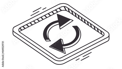 Isometric square with arrows in a circular motion indicating a refresh or reload function icon graphic