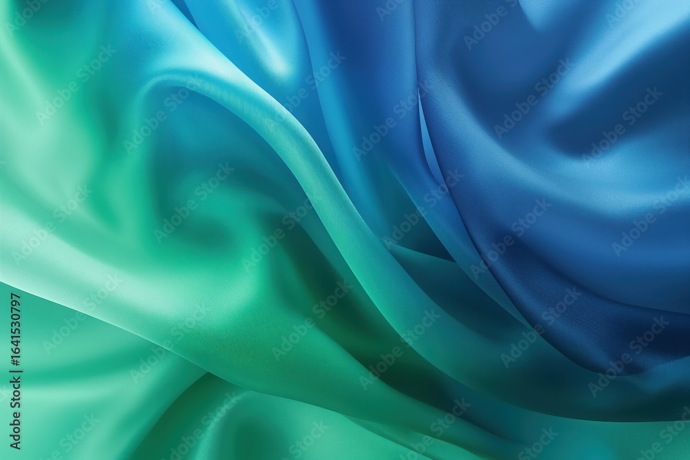 Obraz premium Satin fabric texture in blue and green shades, top view, flowing
