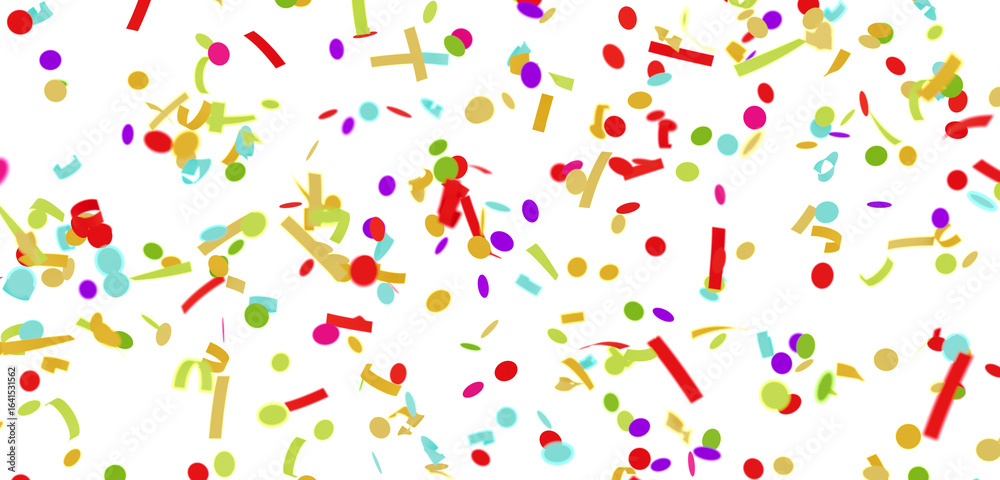 Obraz premium Bright, festive confetti falling on white. Perfect for party invitations, banners, and celebratory designs.