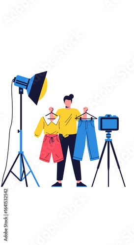 Fashion content creator shows off new outfits for video shoot